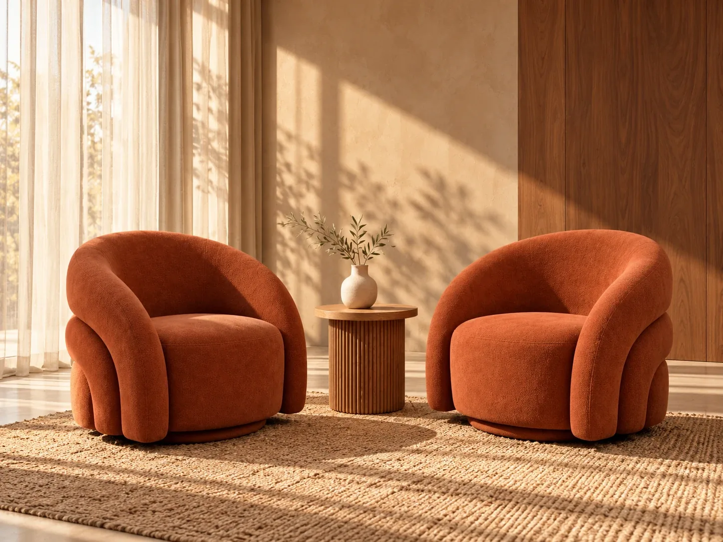 Terracotta chairs in a warm living room