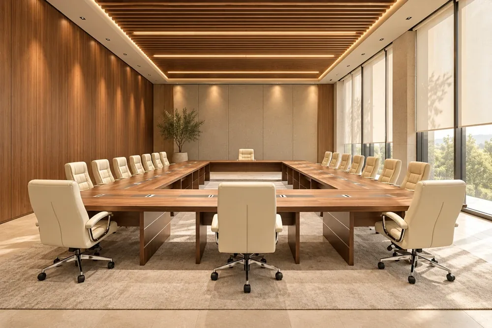 White executive chairs in a meeting room